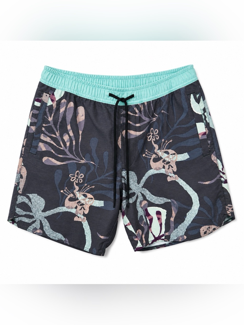 Stance Complex Shorts Men’s M Teal Floral Print Drawstring Lightweight